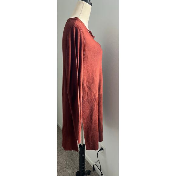 K Jordan Criss Cross Neck Pull-Over Long Sleeve Brown Rust Side Slits Sweater XL - Picture 4 of 8